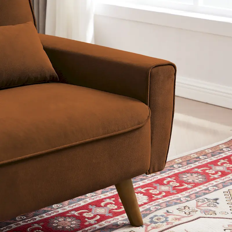 48.82 Small Tufted Loveseat Sofa with 2 Pillows and Tapered Wood Legs