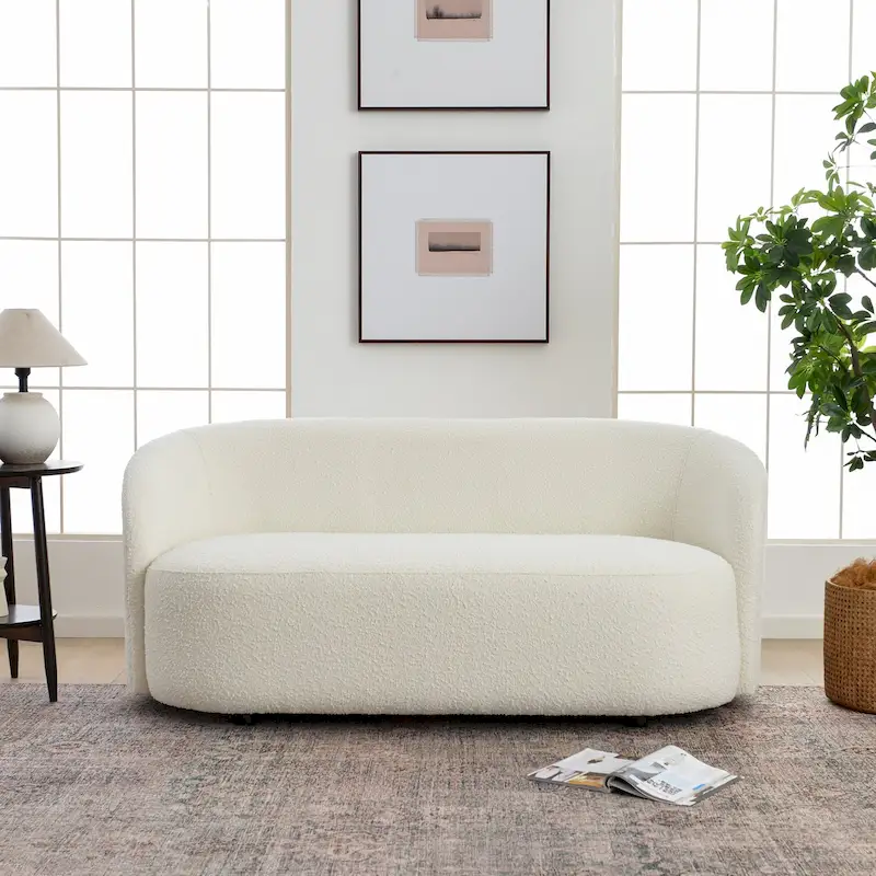 KINWELL Sherpa Upholstered Loveseat Boucle Sofa Couch, 68W