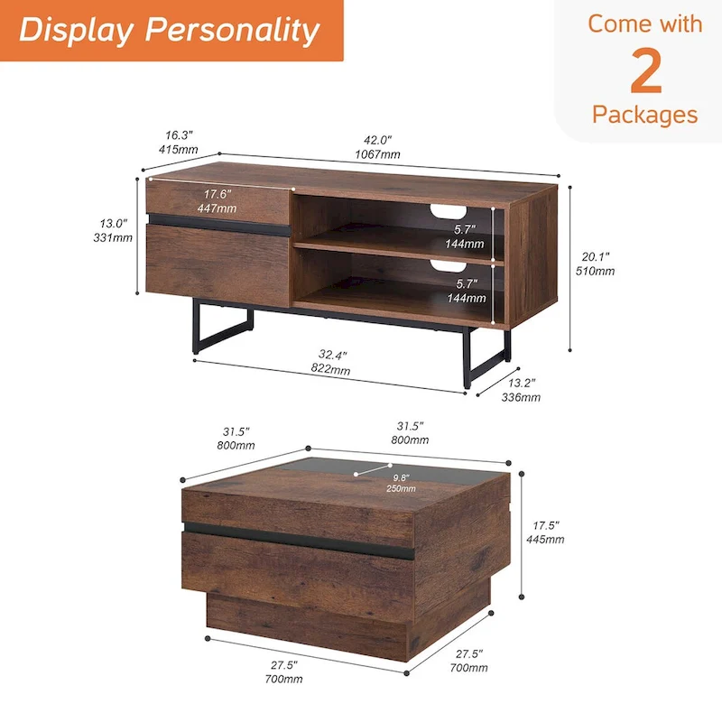 WAMPAT Modern TV Stand and Coffee Table Set of 2