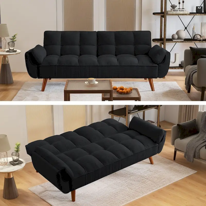 Linen Button-Tufted Loveseat Sofa, Beige/Grey/Black/Green/Yellow, Metal Legs, Seats 2