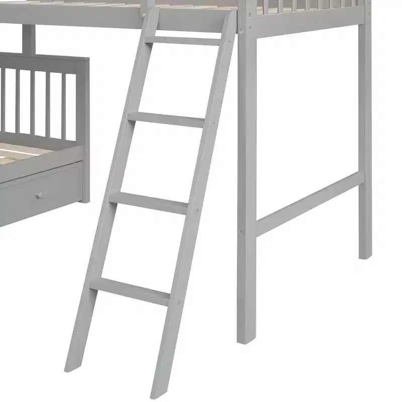 Stylish Design Twin over Full L-Shaped Bunk Bed With 3 Drawers, Ladder and Staircase