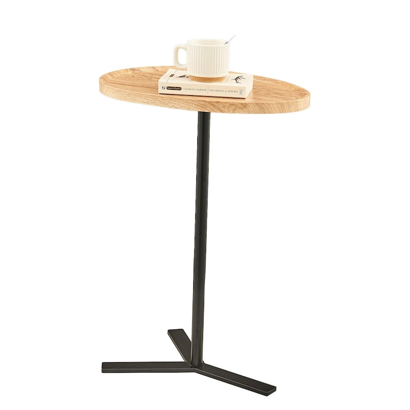 Carter Oval Teardrop Modern Raised Lip Edge Couch-Side Accent C-Table with Crossed Y-Shape Metal Pedestal Leg