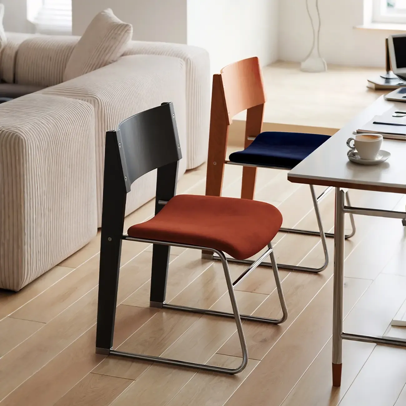 Modern Wood Velvet Open Back Armless Dining Chair Set of 2