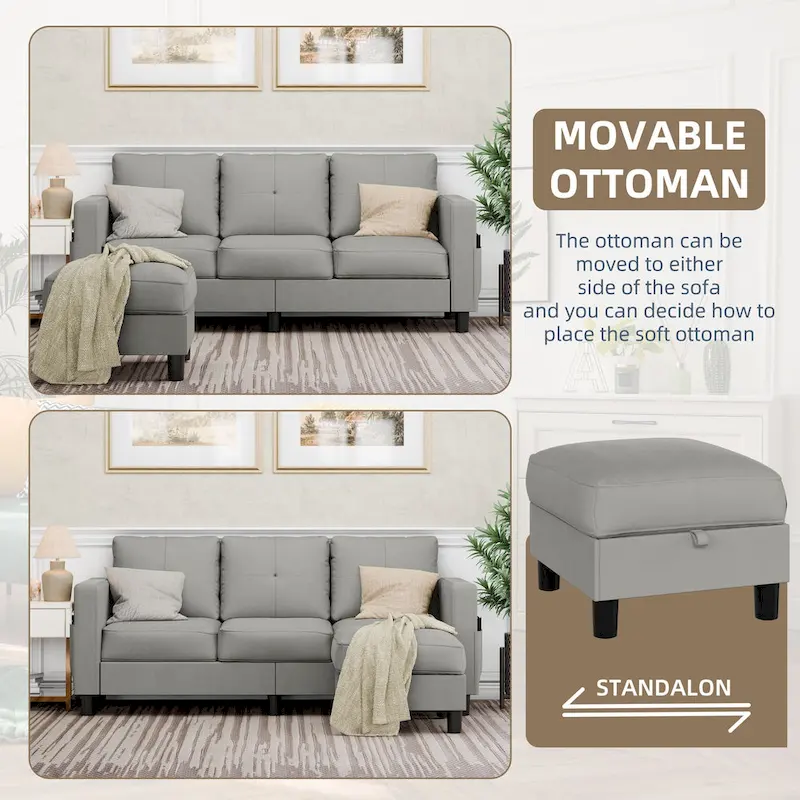 L-Shaped Sectional Sofa (With Interchangeable Chaise)