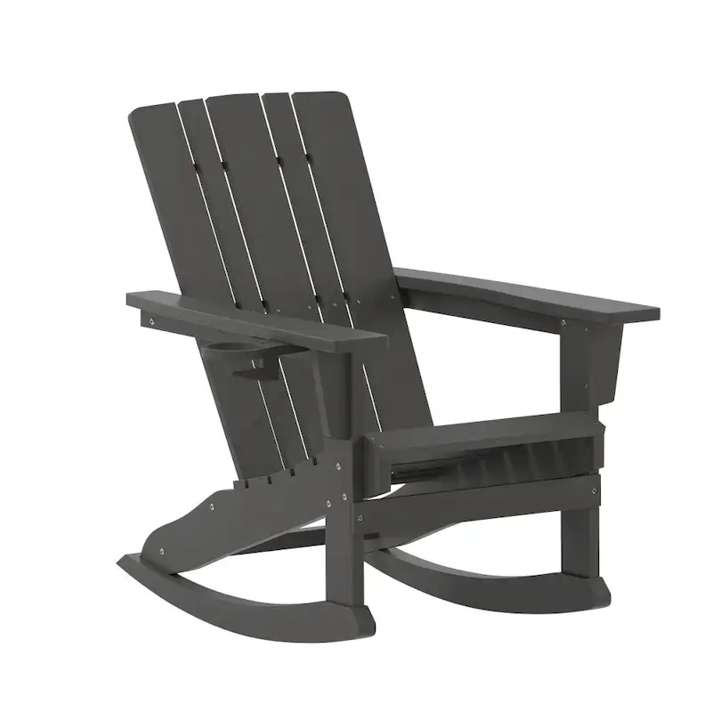 All-Weather Rocking Adirondack Chair with Swiveling Cupholder