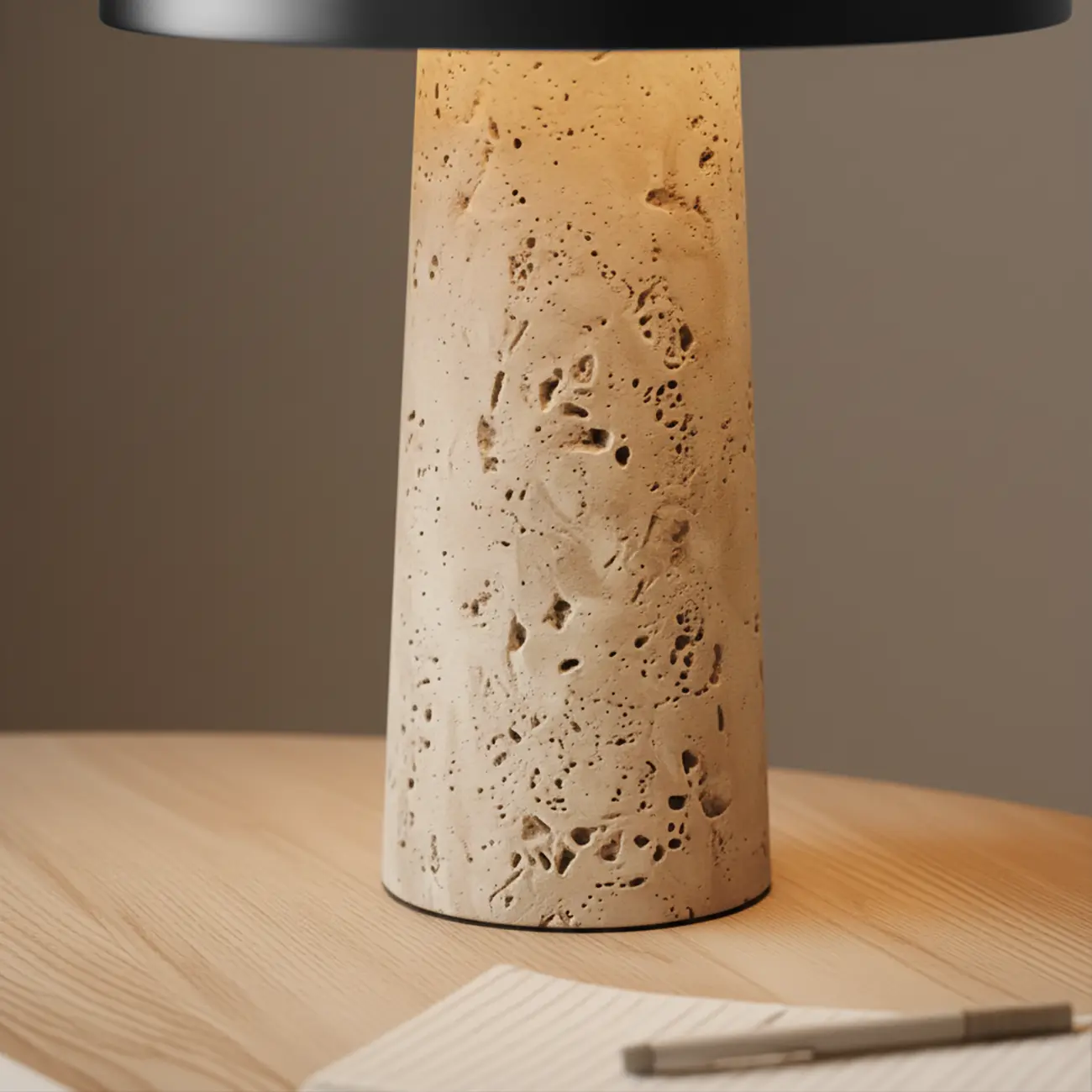 Modern Travertine Stone Table Lamp with Iron Shade