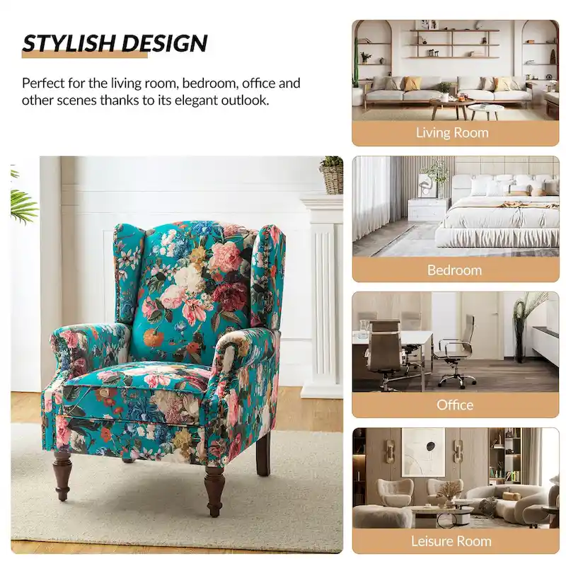 Gott Traditional Wingback Armchair with Solid Wood Legs Set of 2 by HULALA HOME