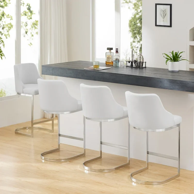 Velvet/Faux Leather Barstool, Counter Height Stools Set of 3 - 18.9W x 20.5D x 36.6H