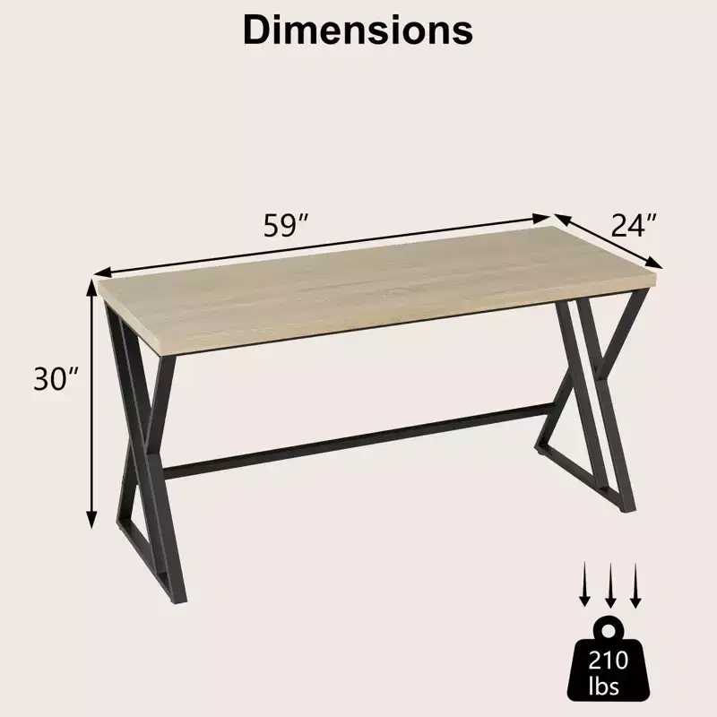 4PCS 59 Computer Desk Large Industrial Home Office Desk w/Heavy-duty Metal Frame