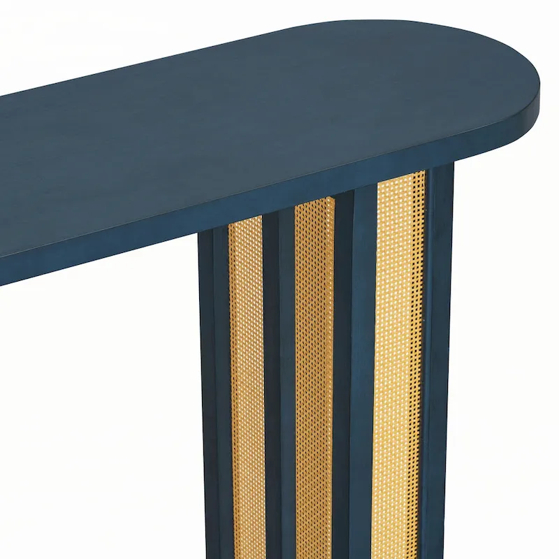 Farmhouse Rattan Console Table Entryway Table,Navy
