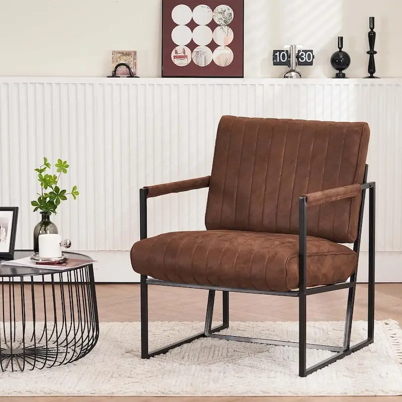Upholstered Accent Chair with Sturdy Rust-Resistant Metal Framel Arm Chair Outdoor and Indoor Use Reading Chair