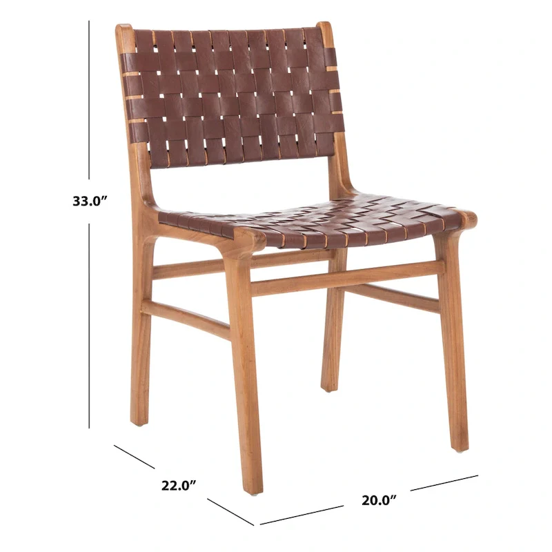 SAFAVIEH Hildred Woven Leather Dining Chair - Cognac / Natural - 20Wx22Dx33H