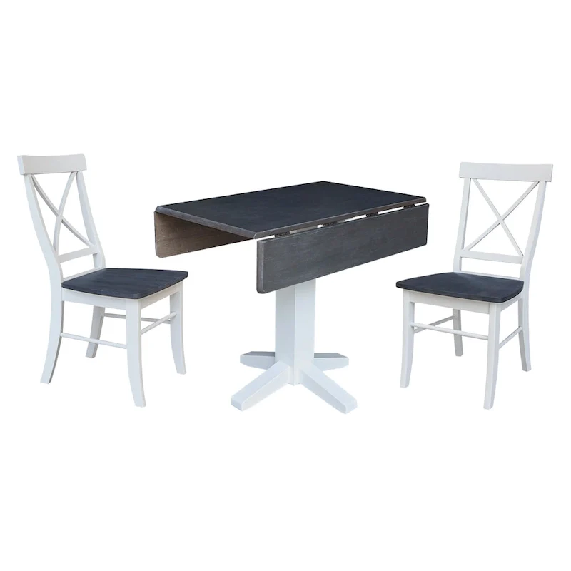 36 Solid Wood Square Dual Drop Leaf Dining Table with 2 Dining Chairs