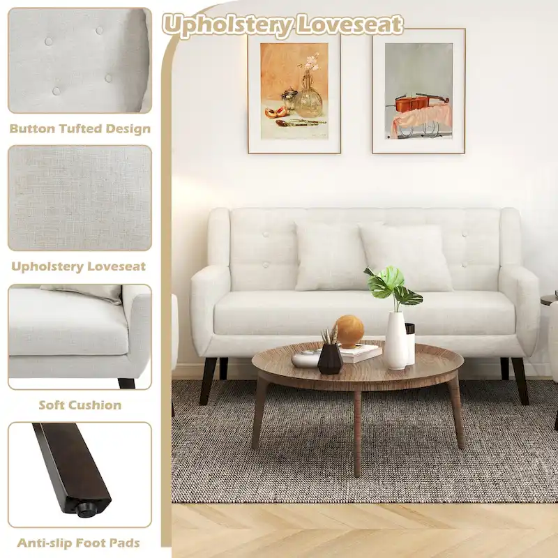 Linen Modern Tufted Loveseat Upholstered Sofa