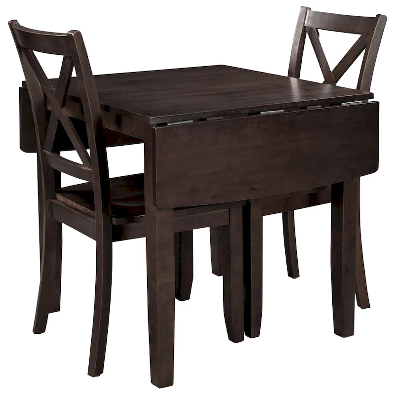 3-Piece Wooden Breakfast Nook Dining Table Set with Drop Leaf Table