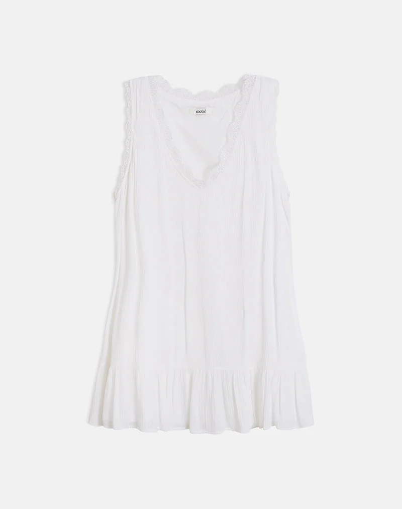 Manika Plunge Babydoll Mini Dress in Rayon White