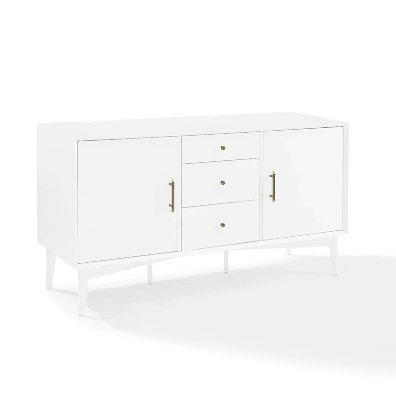 White Mid-Century Modern Sideboard with 2 Cabinets, 3 Drawers & Tapered Legs