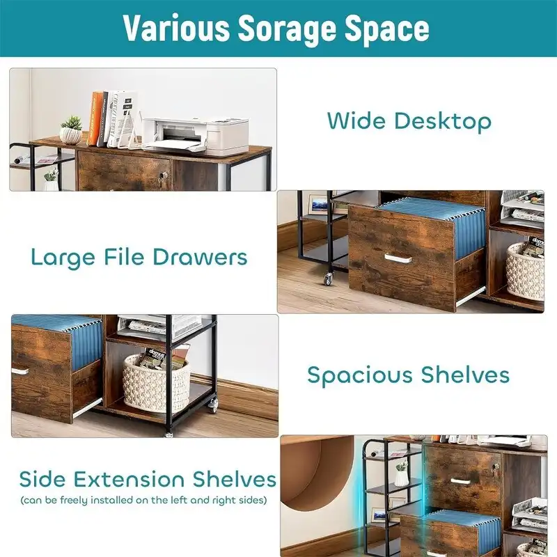 2 Drawer Mobile Filing Cabinet with Outlet - 15.75D x 43.31W x 29.53H