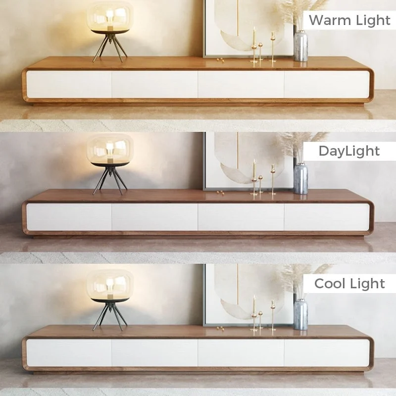 Modern Rectangular TV Stand with 4 Drawers, Wood Veneer Media Console, Walnut White, Soild Wooden, Fully-Assembled