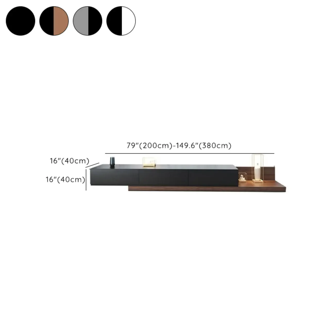 Living Room Wood Side Shelf  Black Rectangular TV Stand