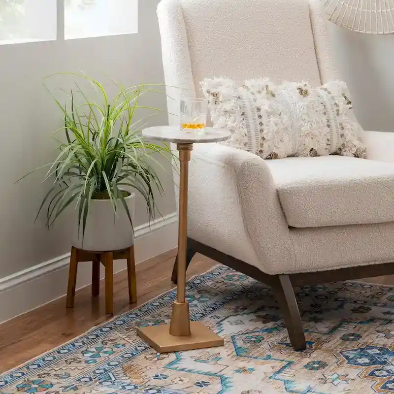 Blythe Adjustable Drink Table with Marble Top