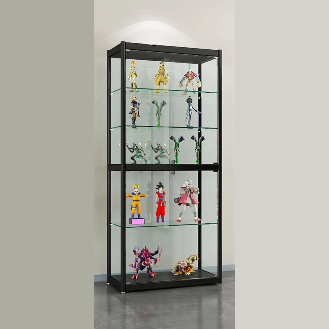 Adjustable Black Metal Shelf Glass Display Cabinet