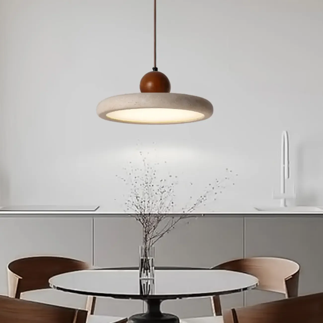 Modern Beige Stone Adjustable Pendant Light