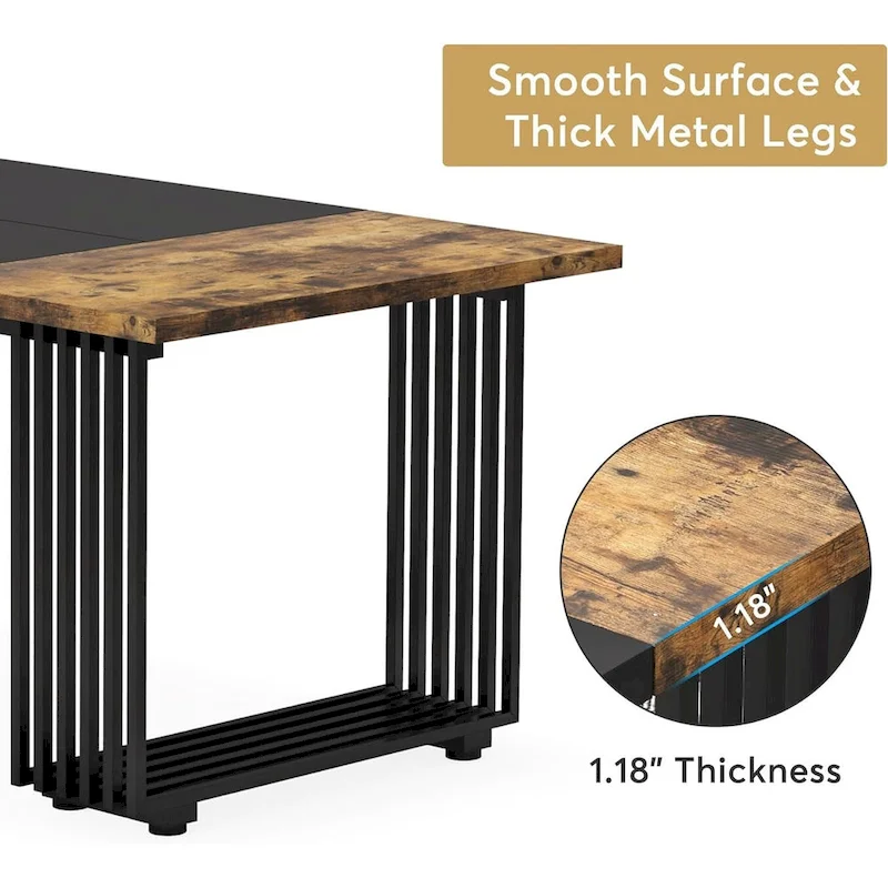 70.9 Modern Office Desk Wood Computer Desk, White Gold Executive Desk