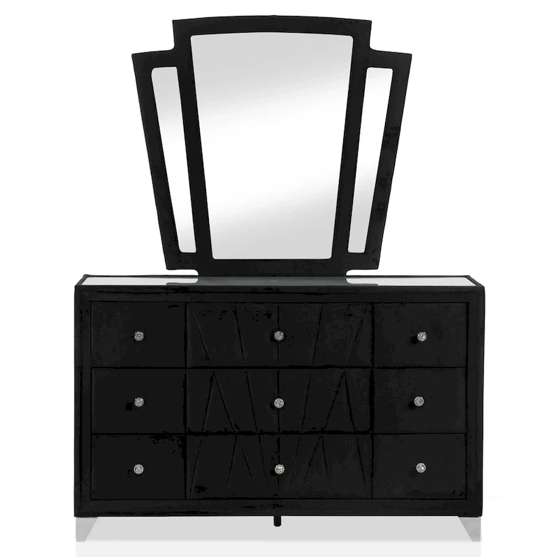 Ambrosia Glam Black Fabric Upholstered Nailhead 5-Piece Panel Bedroom Set by Furniture of America