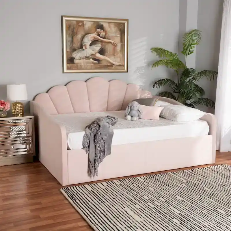 Modern Velvet Upholstered Daybed-Light Pink