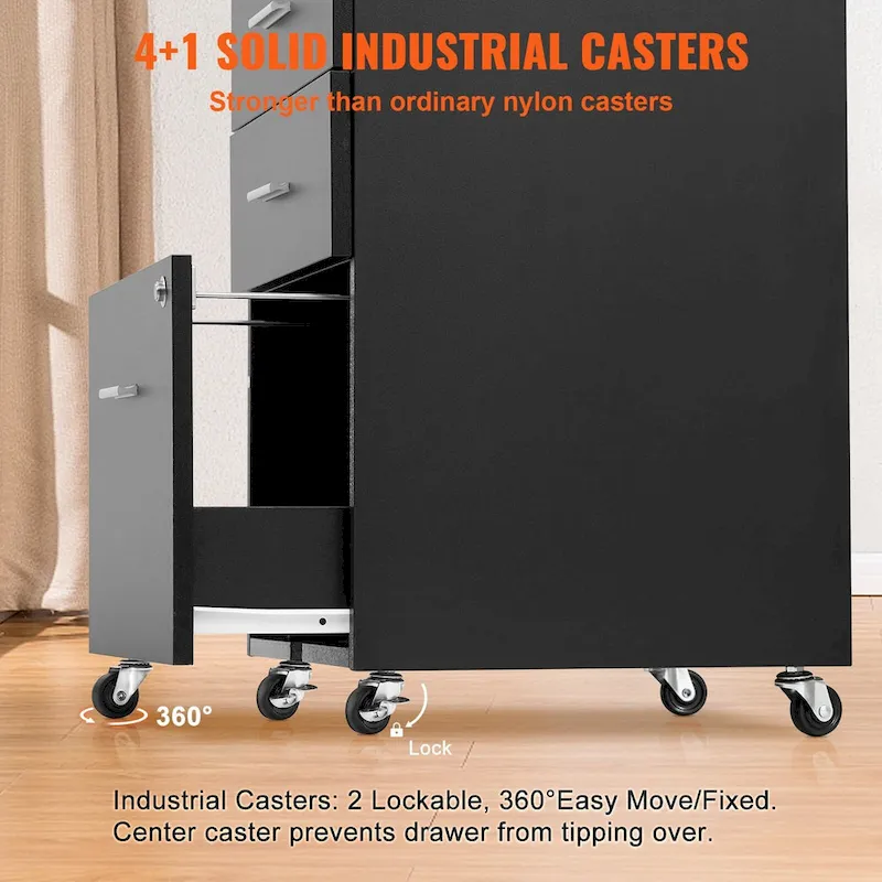 3-Drawer Locking Filing Cabinet with 5 Swivel Wheels and Adjustable File Hangers