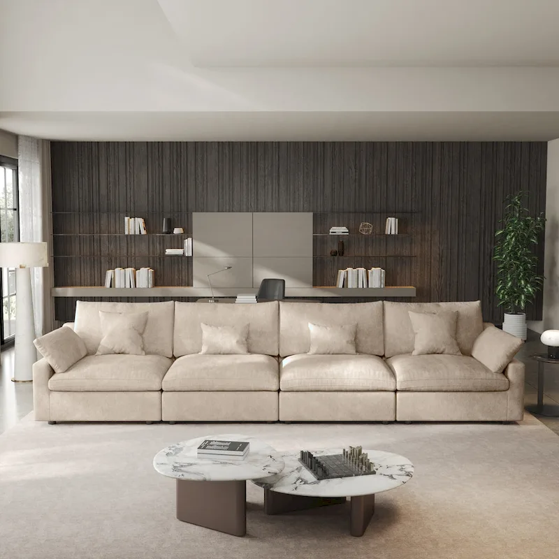 Classic Modern Linen Sectional Modular Sofa 4-Seater Down Filled Cloud Couch with Cushions