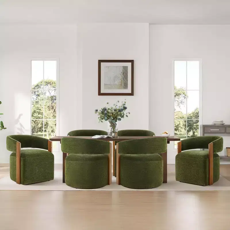 Spruce&Spring Upholstered Dining Chair with Wood Armrests & Hidden Wheels
