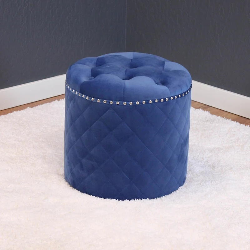 Lemele Solid Round Velvet Ottoman