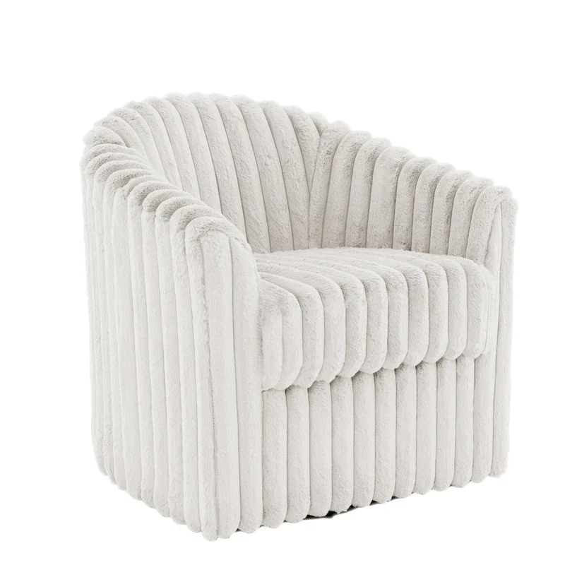 Faux Rabbit Fur Swivel Barrel Chairs - Set of 2