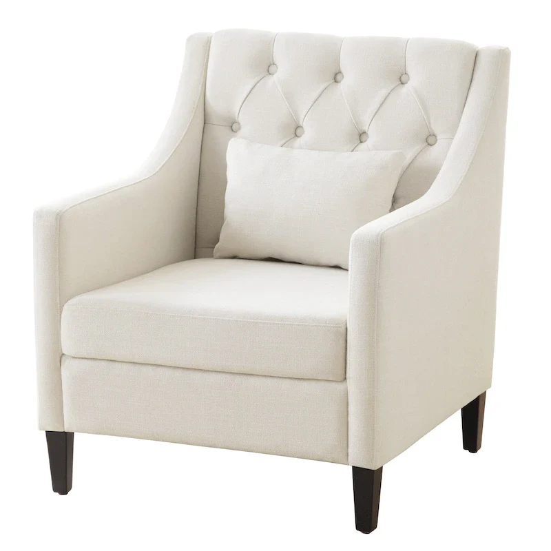Beige Upholstered Tufted Accent Chair with Lumbar Pillow