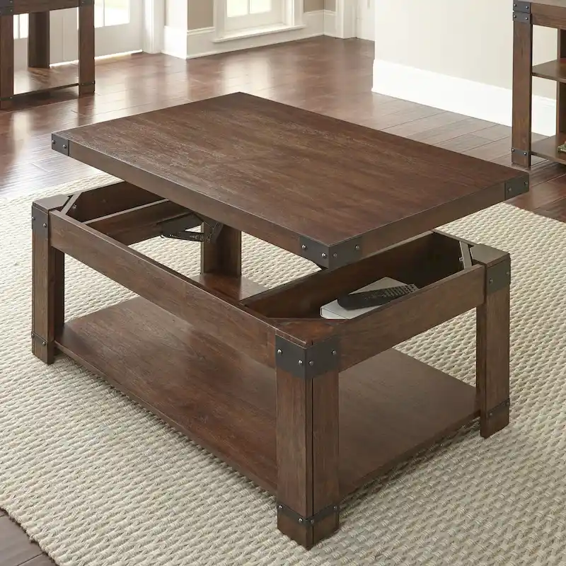 Lift Top Coffee Table with Lower Shelf - Medium Cherry Finish