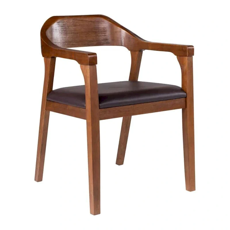 Rubberwood Dining Armchair with Faux Leather Seat