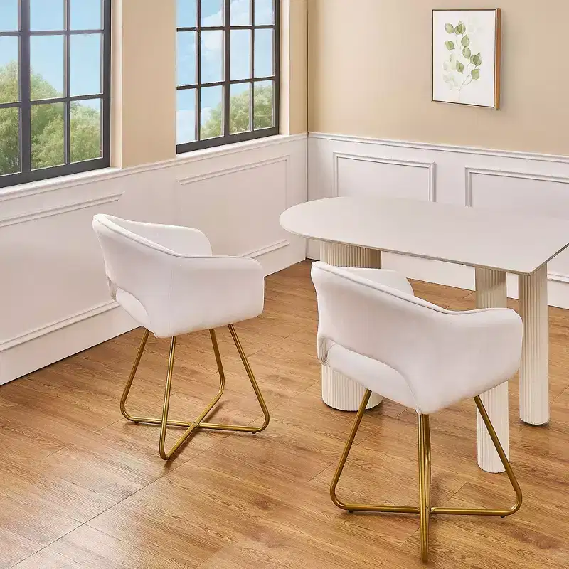 White Velvet Accent Armchair with Gold Metal Base, Padded Seat & Back, Seats 1
