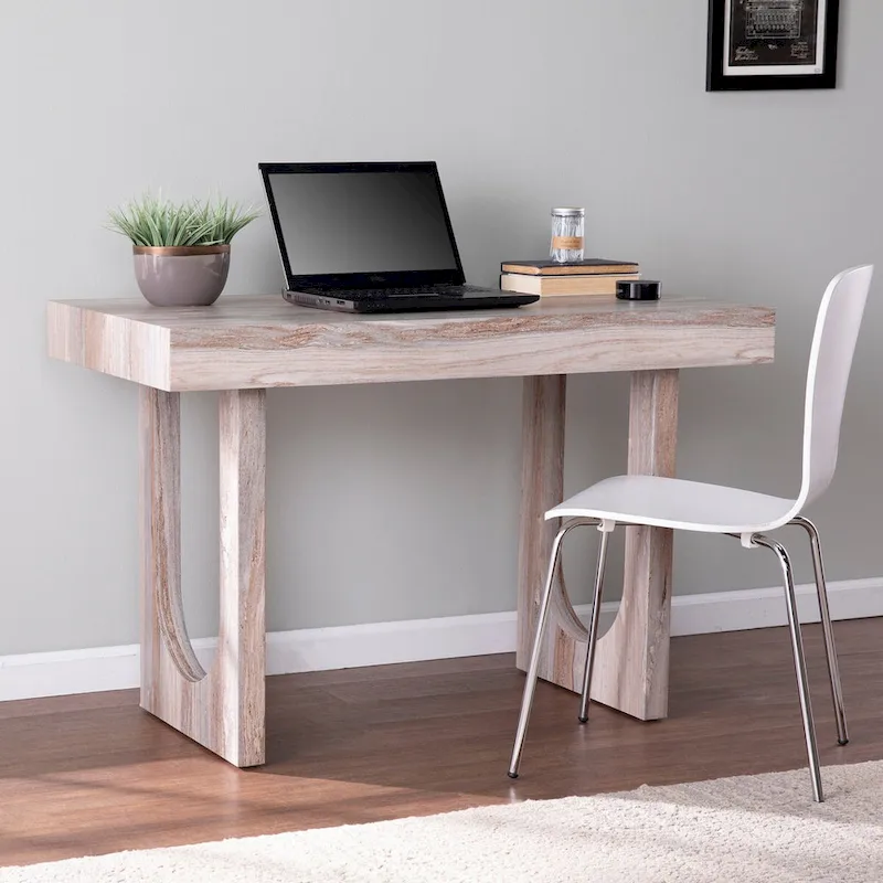 Faux Marble Writing Desk with Geometric Base