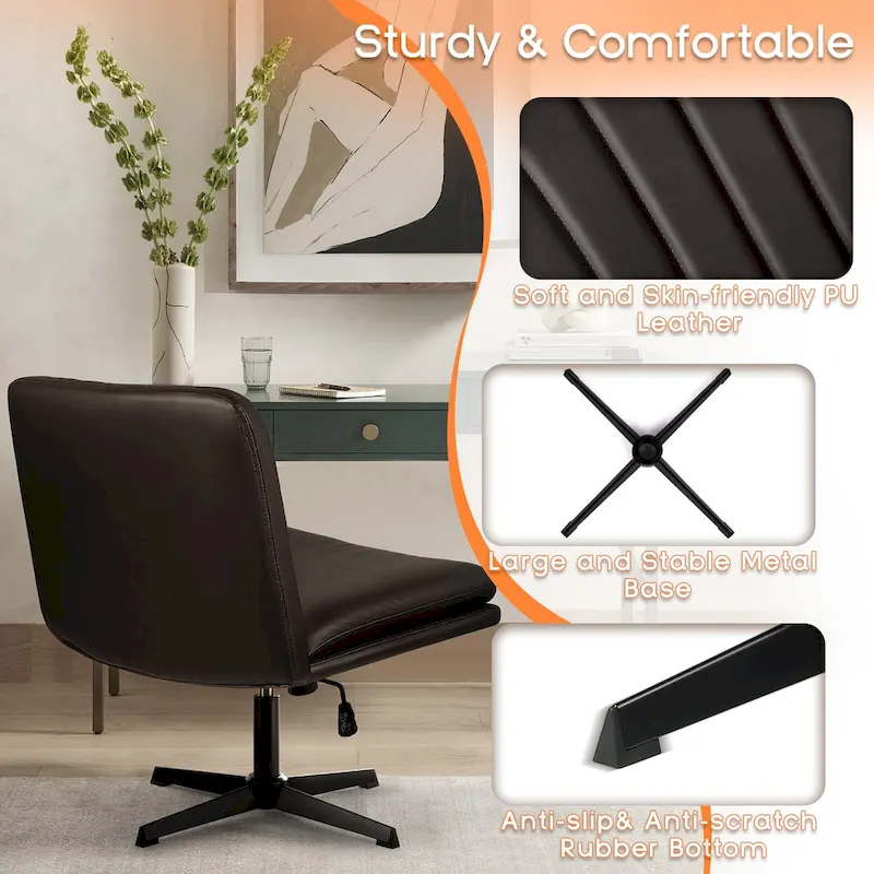 Criss Cross Chair Armless Office Desk Chair No Wheels,PU Leather Padded Modern Swivel Vanity Chair office chair