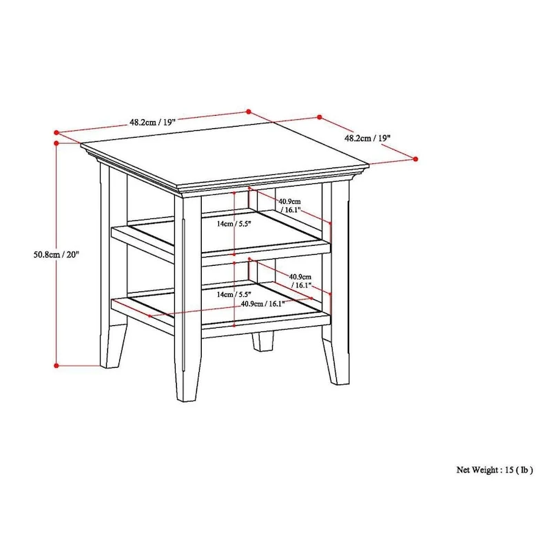 Square End Table with Open Shelves - 19 Inch Wide