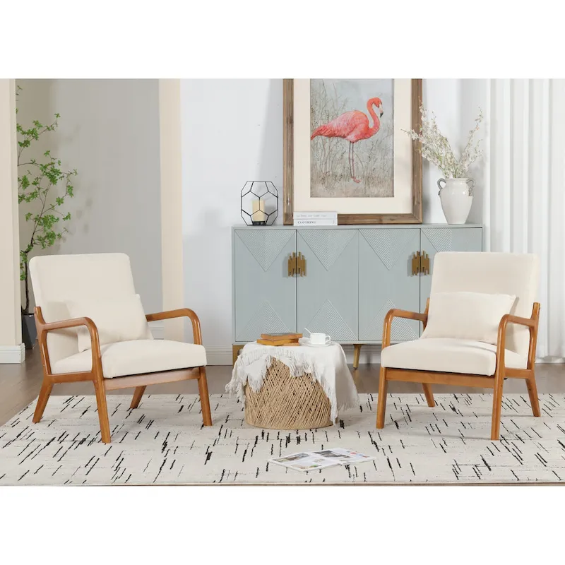 Velvet/leather Upholstered Mid-Century  Wood Frame Armchair for Living Room(set of 2)