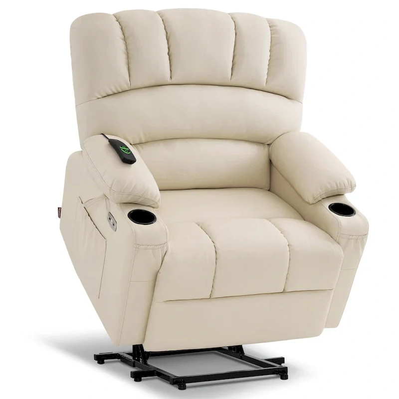 MCombo Power Lift Recliner Chair Sofa with Massage and Heat, Faux Leather R7096 (Medium-Wide)
