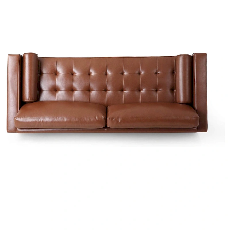 Modern 82.25 Faux Leather 3-Seater Sofa with Wood Legs