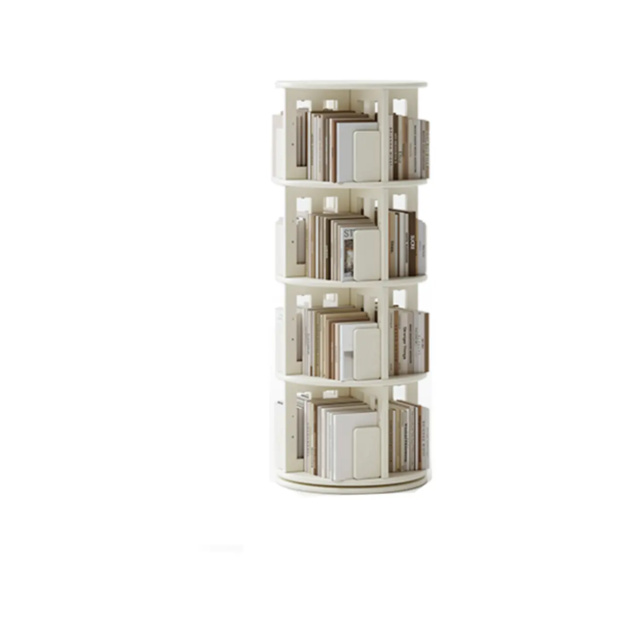 Narrow Cherry Wood Vertical 6 Shelf Rotating Bookshelf