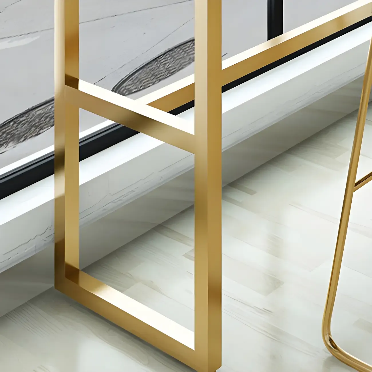 Rectangular Glam Marble Gold Base Bar Height Table