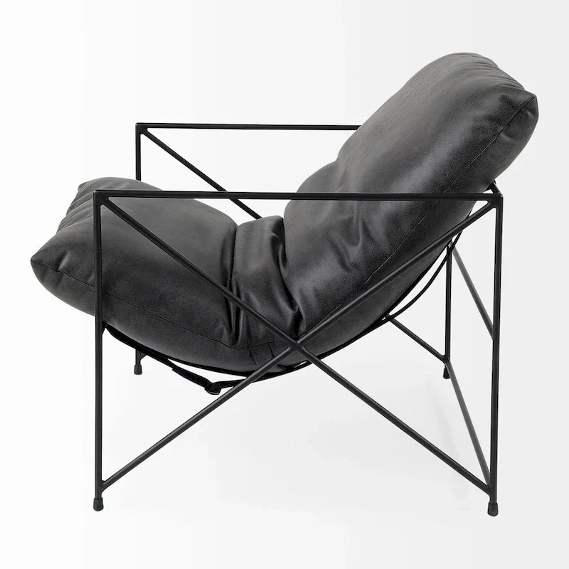 Leonidas Black Faux Leather w/Black Metal Frame Accent Chair
