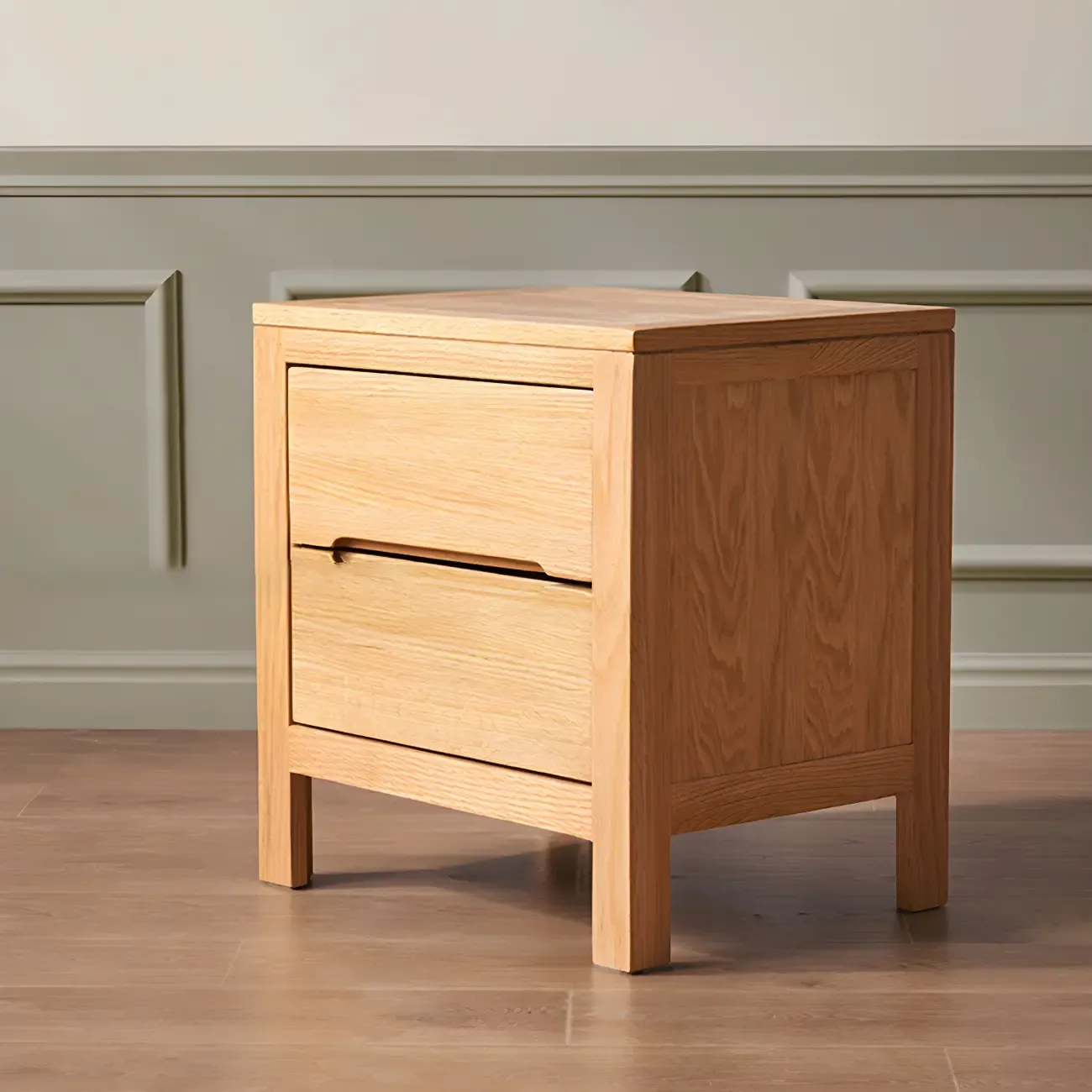 Rectangular Natural Wood 2 Drawer Bedside Nightstand