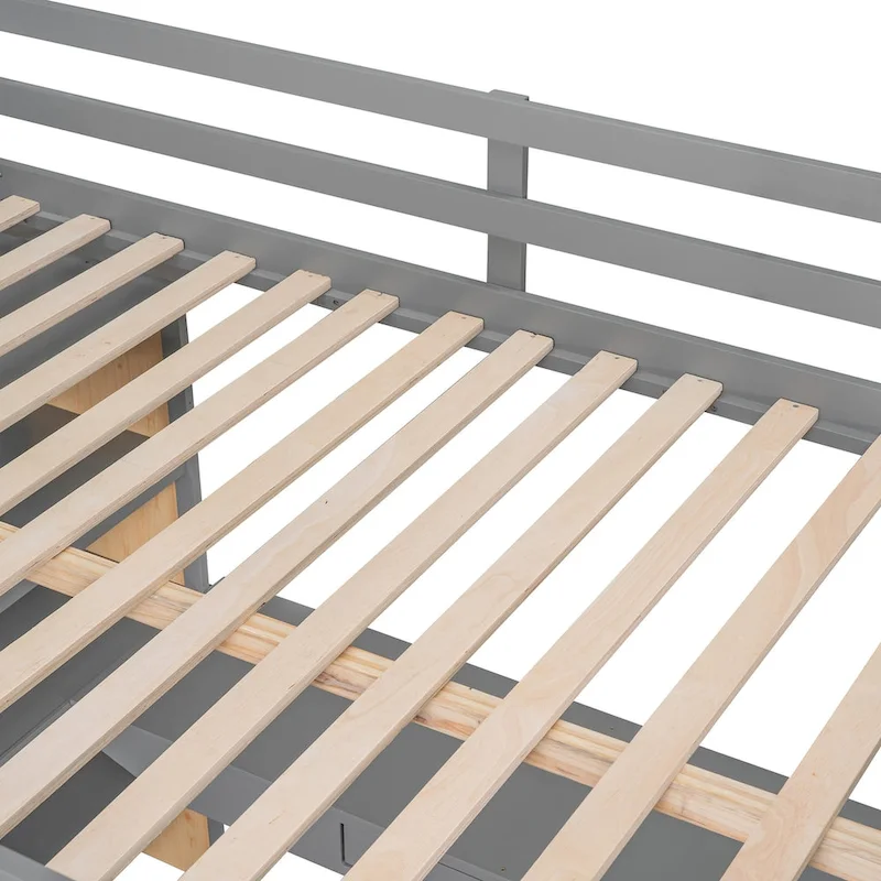 Loft Bed with Desk, Shelves, Drawer, and Ladder, Full-Length Guardrail